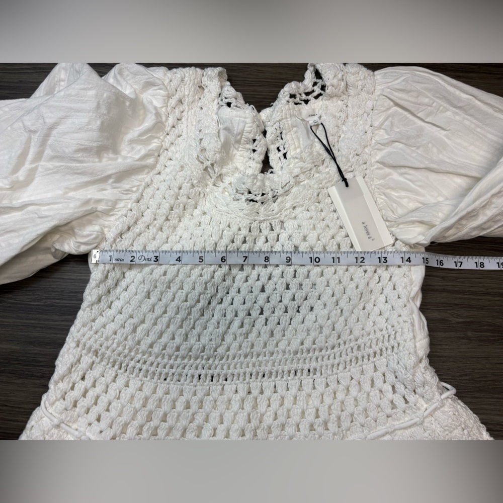 A Loves A Crochet Mixed Media Babydoll Mini Dress Ivory NWT Size Medium - Picture 6 of 8